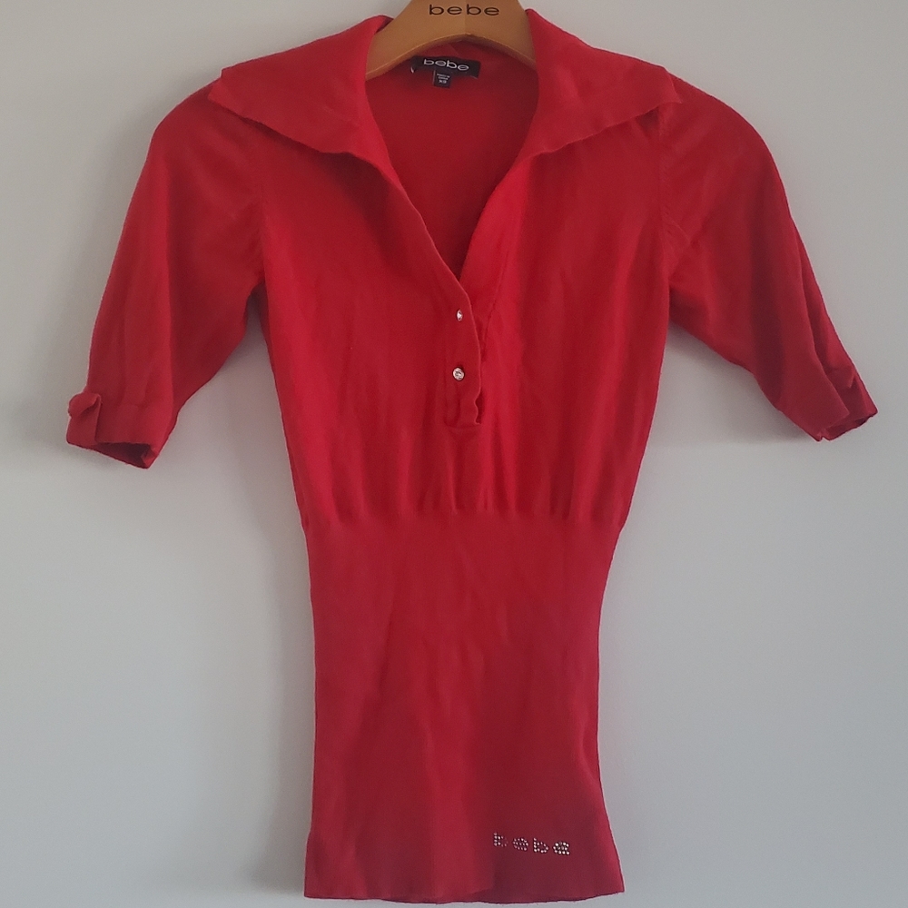 bebe Red Collared Top